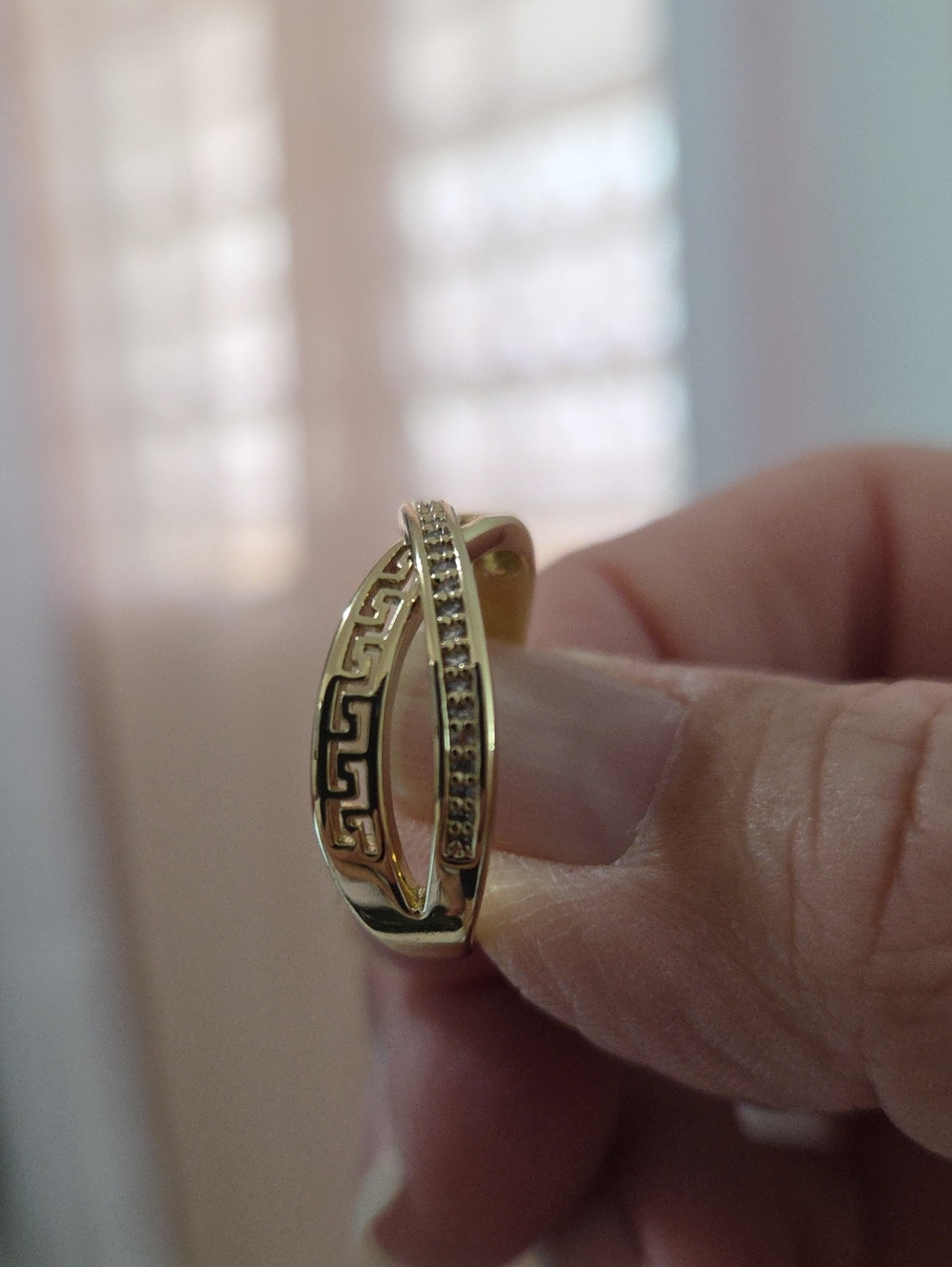 14K Laminated Gold Greek Key Pavé 7.5 Ring - Women Jewelry